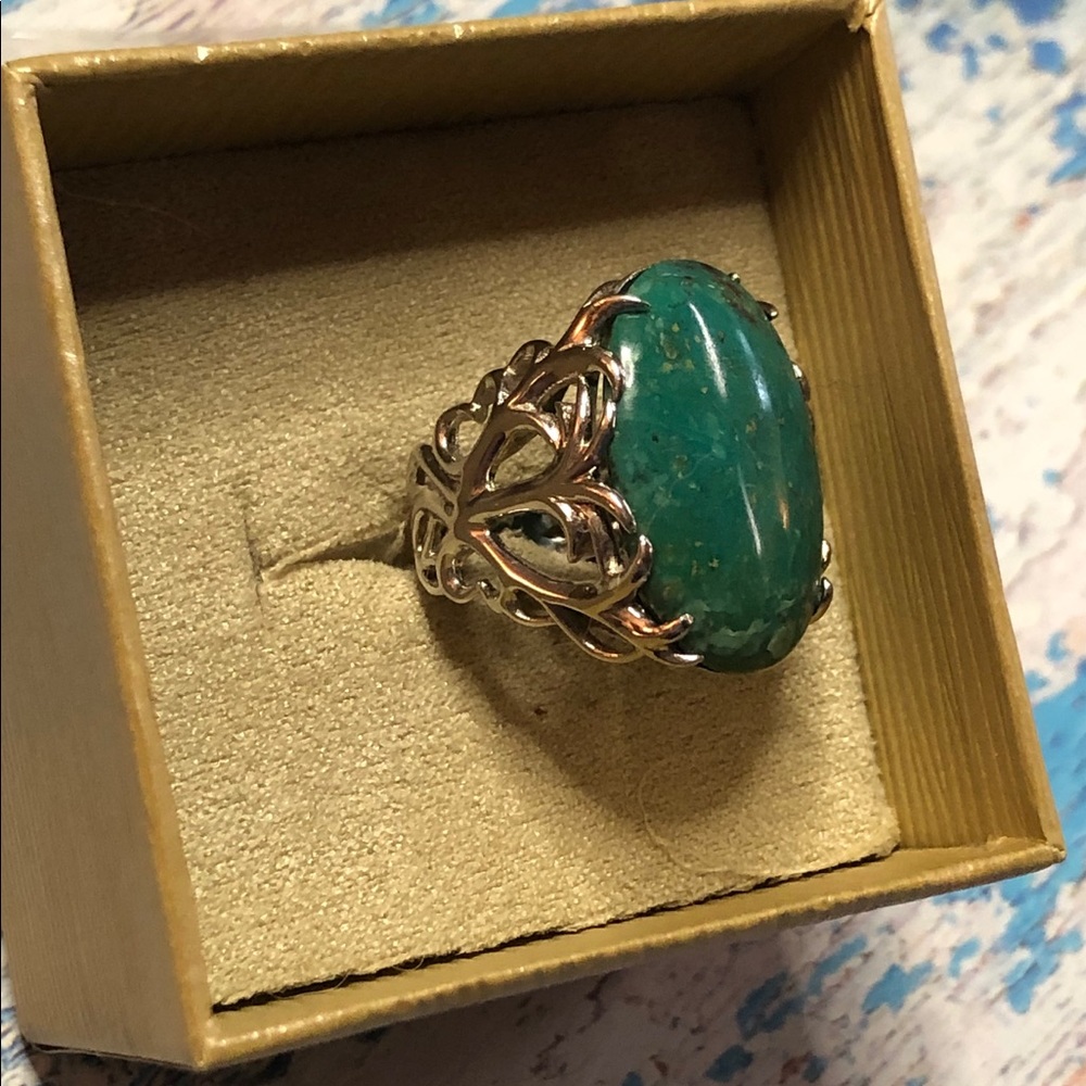 Beautiful Chrysocolla Ss Statement Ring Size 6 - image 6